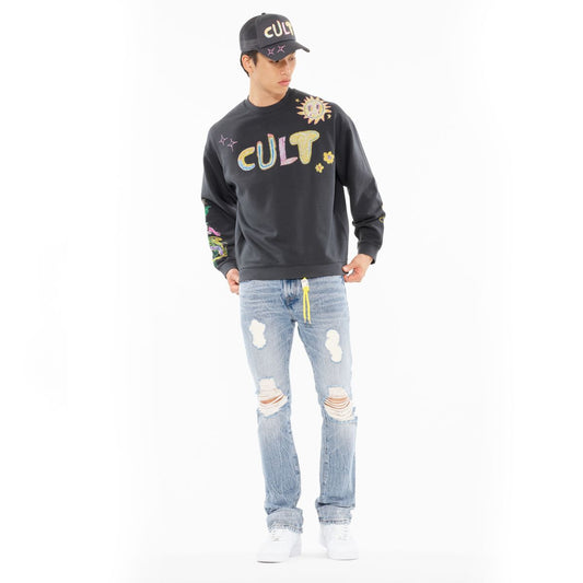 CULT NOVELTY FLEECE CREW SWEATSHIRT (625A2-FC17C)-STEEL