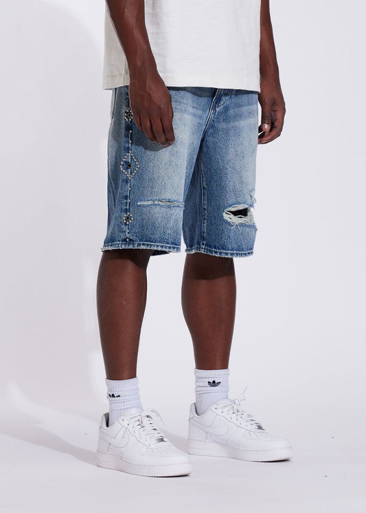 CRYSP DENIM RIVET SHORT-Medium Wash (CRYSUM25-209)