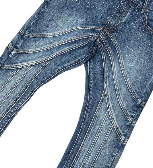 VICIOUS FLARE DENIM W/ MINI RHINESTONE & STITCHING VC748 MD BLUE