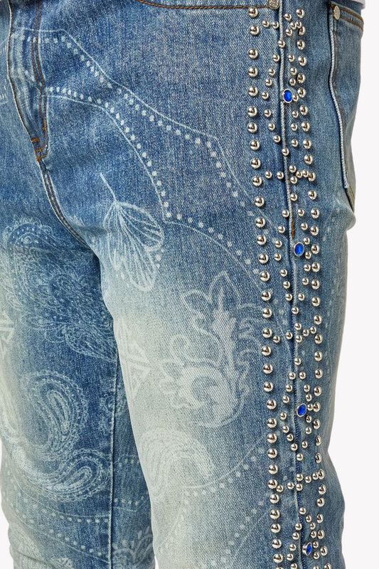 GUAPI Aqua Blue Rivets Stacked Denim '495ABRSD'