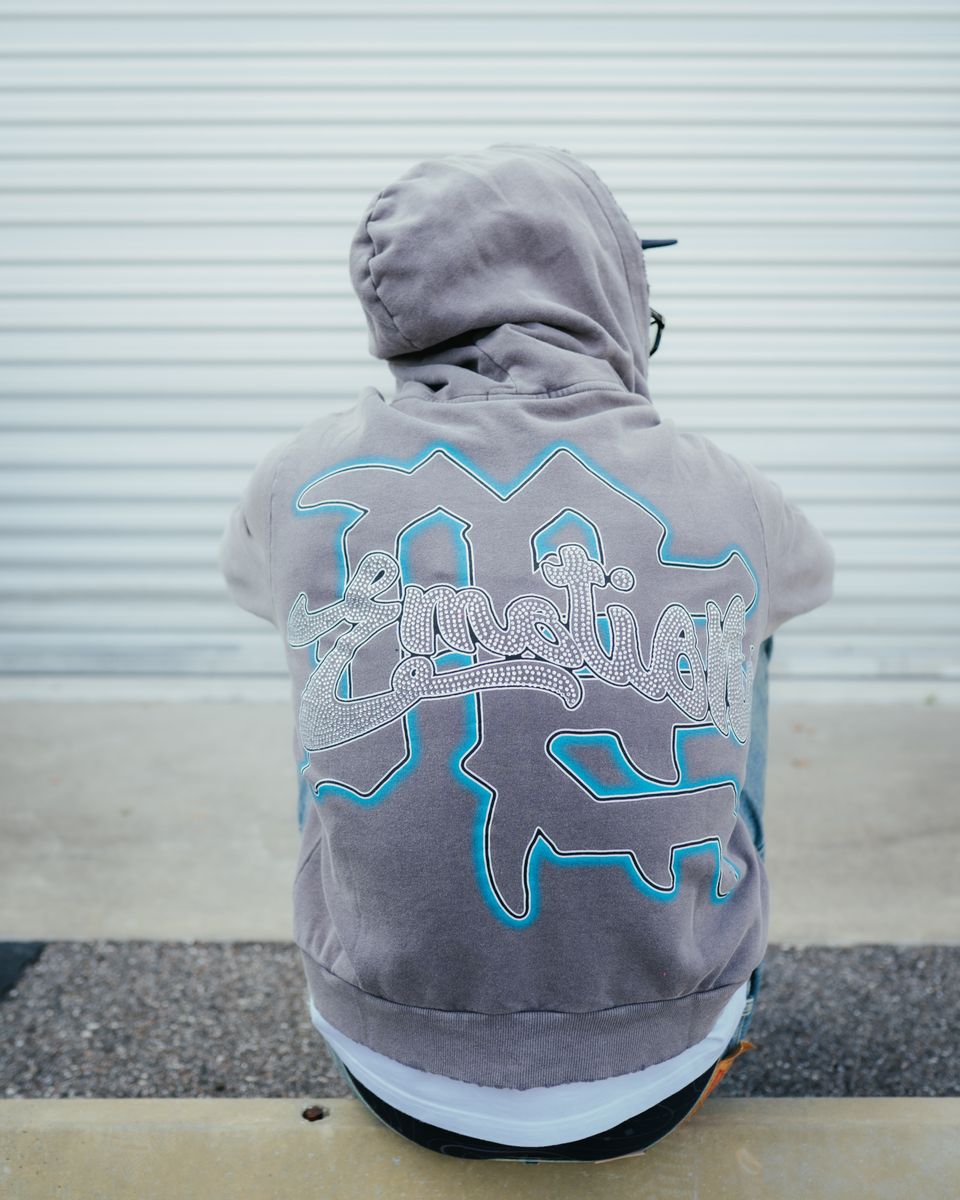 MIXED EMOTION Grey “Rhinestone“ Hoodie