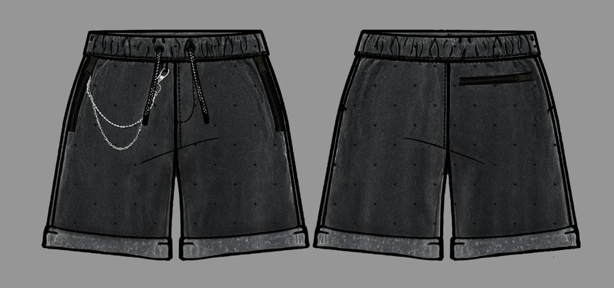KI DENIM BLACK STONE SHORTS (KDSH003)