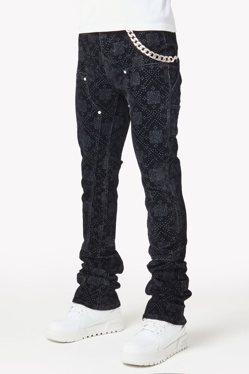 GUAPI All Black Monogram Velour Denim