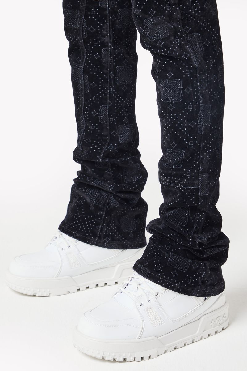 GUAPI All Black Monogram Velour Denim