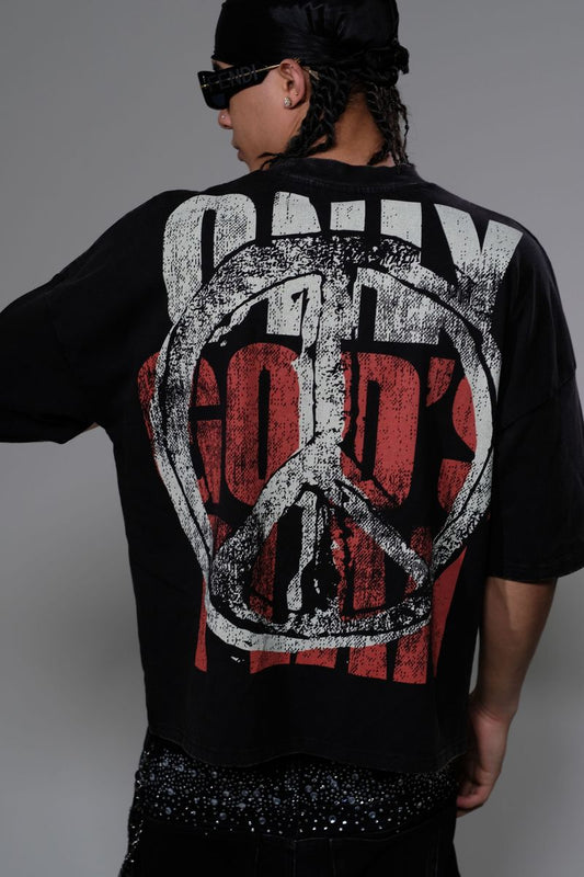 STRAY WIDE & CROP FIT WITH 3/4 SLEEVE T SHIRT ST1350-BLK