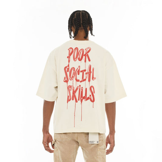 CULT OVERSIZED SHORT SLEEVE CREW NECK TEE "POOR SOCIAL SKILLS" (626A2-K36A)