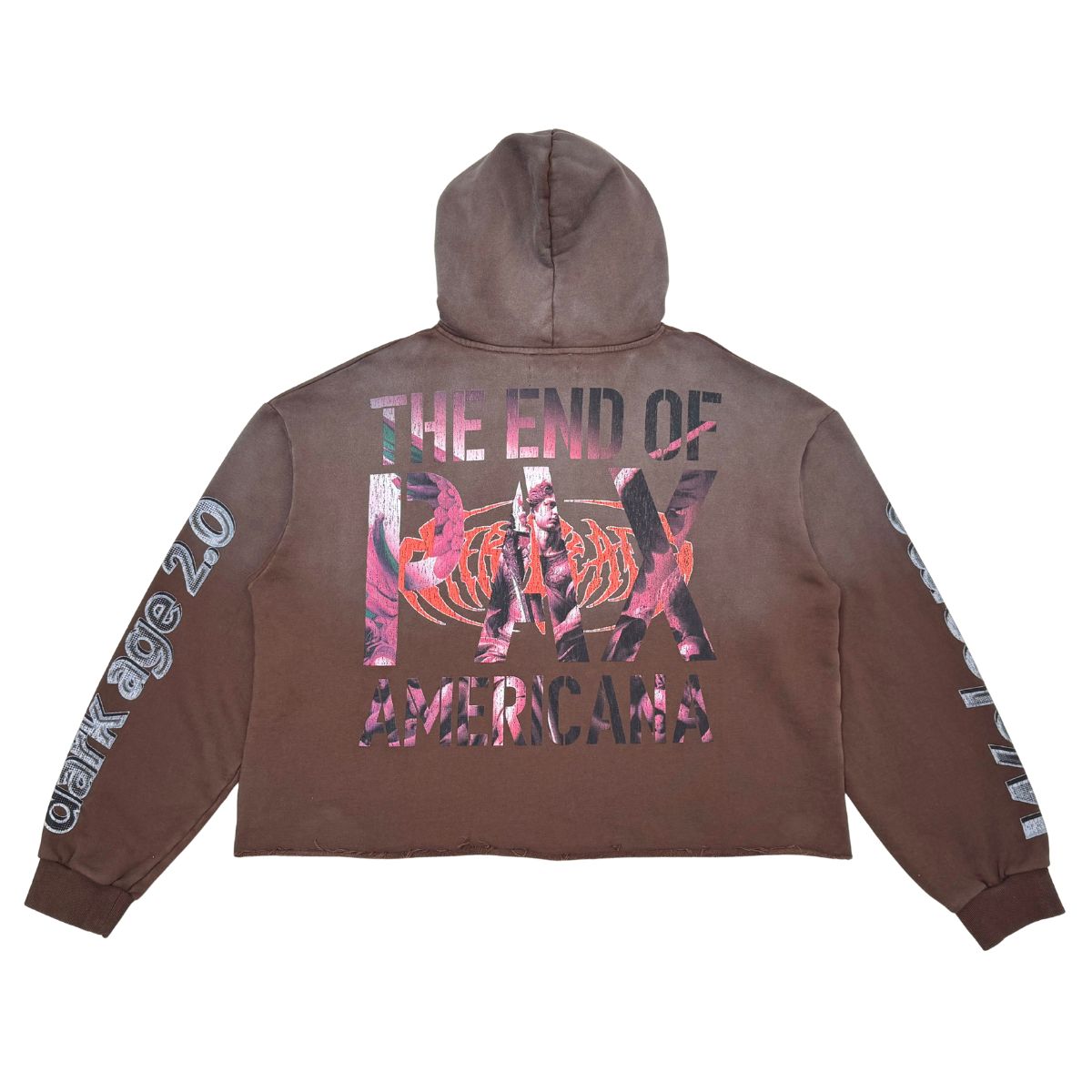 RARE PEACE RK5040 Dark Brown Rhinestones Crop Pull-Over Hoodie