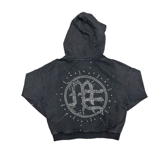 Mixed Emotion Eclipse Grey Acid Wash Rhinestone Hoodie