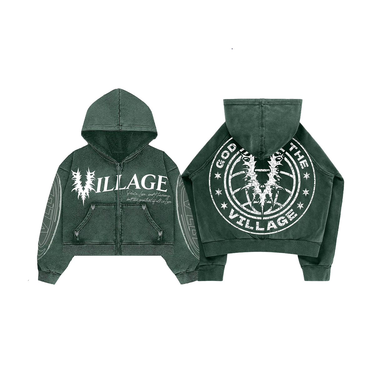 Village Chrome Panel Zip-Up Hoodie In Green