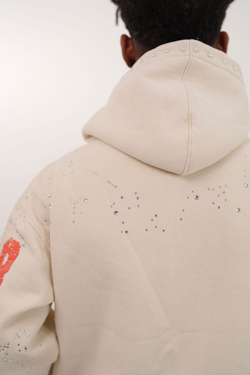 ELITE Praise Beige Washed Rhinestone + Pearls Zip-Up