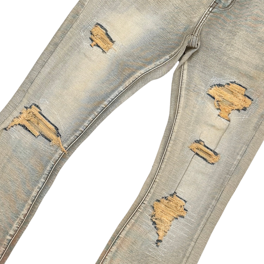 VICIOUS RIP & REPAIR PREMIUM WASH FLARE DENIM VC1032 NATURAL