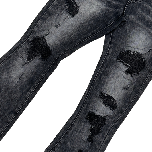 VICIOUS RIP & REPAIR PREMIUM WASH FLARE DENIM VC1032 BLACK