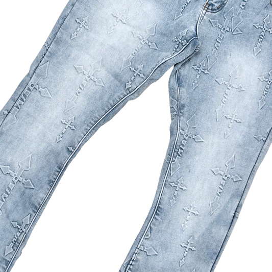 VICIOUS PREMIUM STACK DENIM WITH ART PRINTED ALL OVER VC1089 LIGHT BLUE