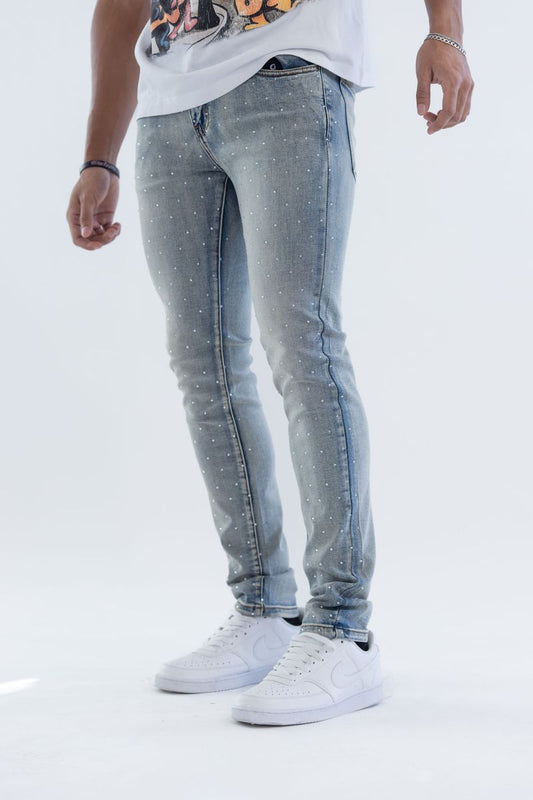 KD PREMIUM RHINESTONE SKINNY JEANS (KD2214A LT BLUE)