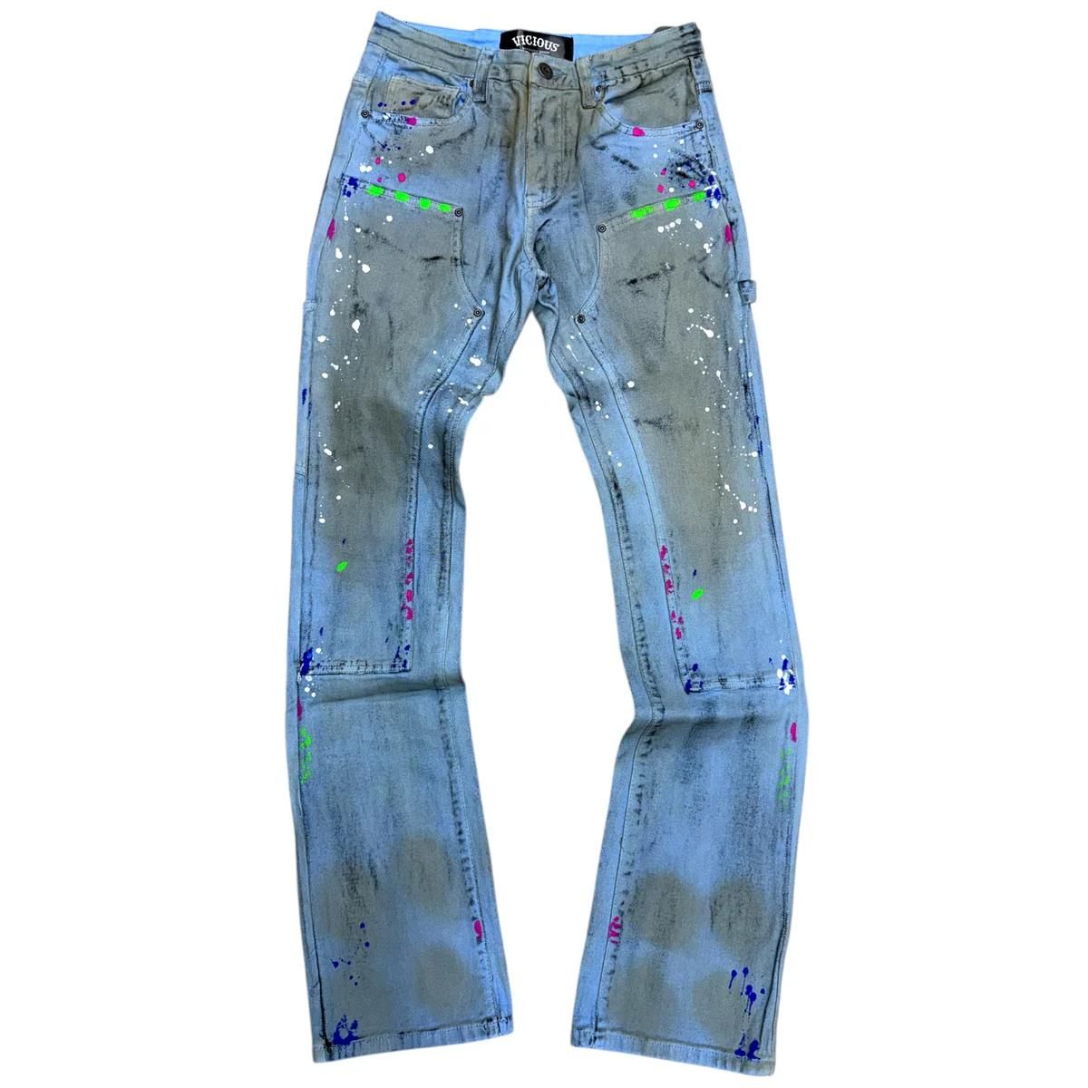 VICIOUS Carpenter Splash Flare Denim VC777 LIGHT BLUE