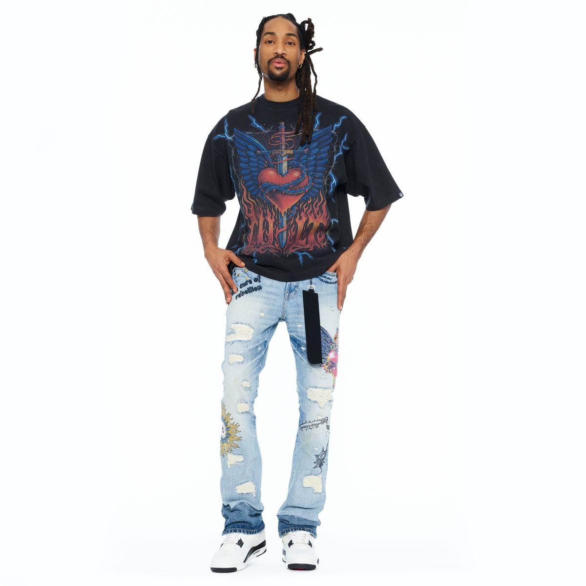 CULT BOXY OVERSIZED FIT 260 GRAMS COTTON JERSEY SHORT SLEEVE CREW NECK TEE "HEART" 626B8-K26A