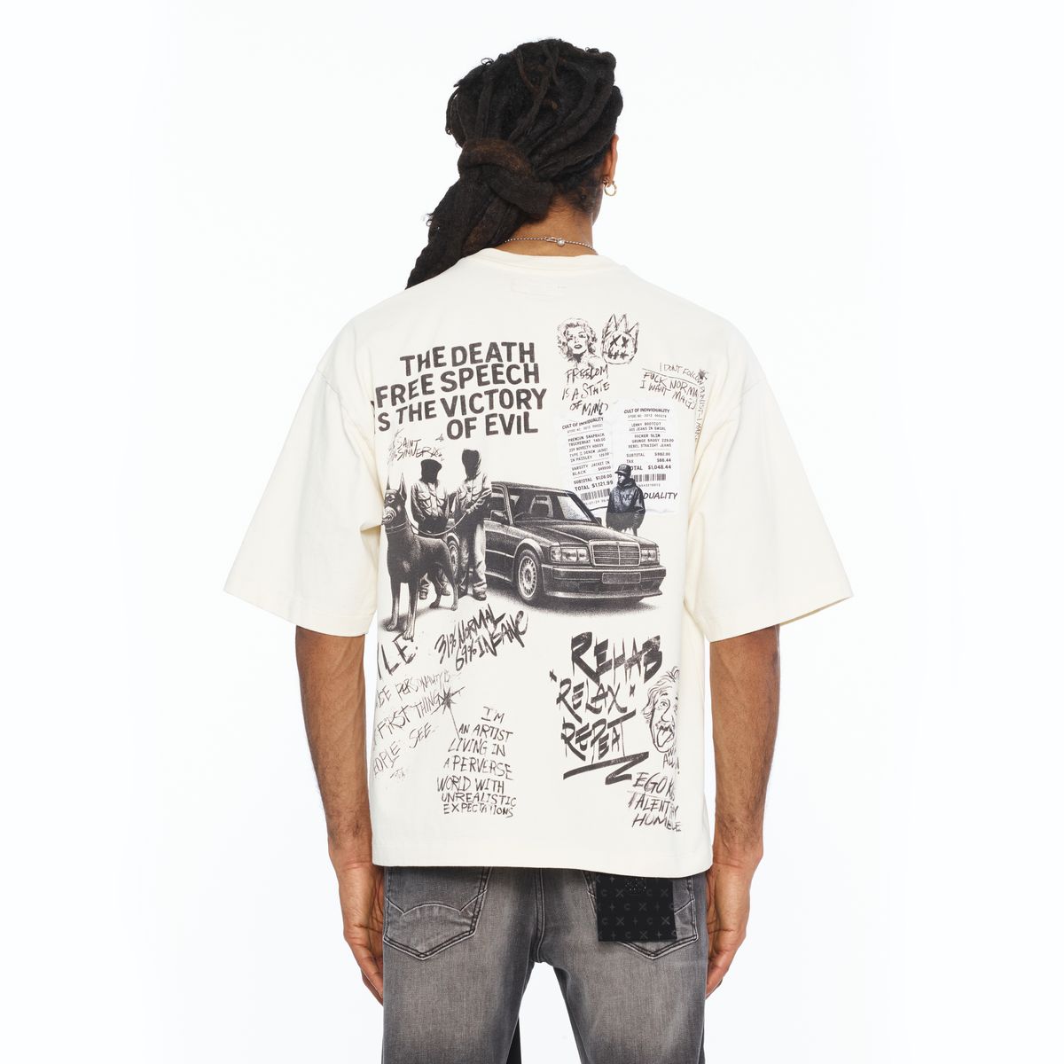 CULT BOXY OVERSIZED FIT 260 GRAMS COTTON JERSEY SHORT SLEEVE CREW NECK TEE"CULT NEWSPAPER" (626B8-K29A)