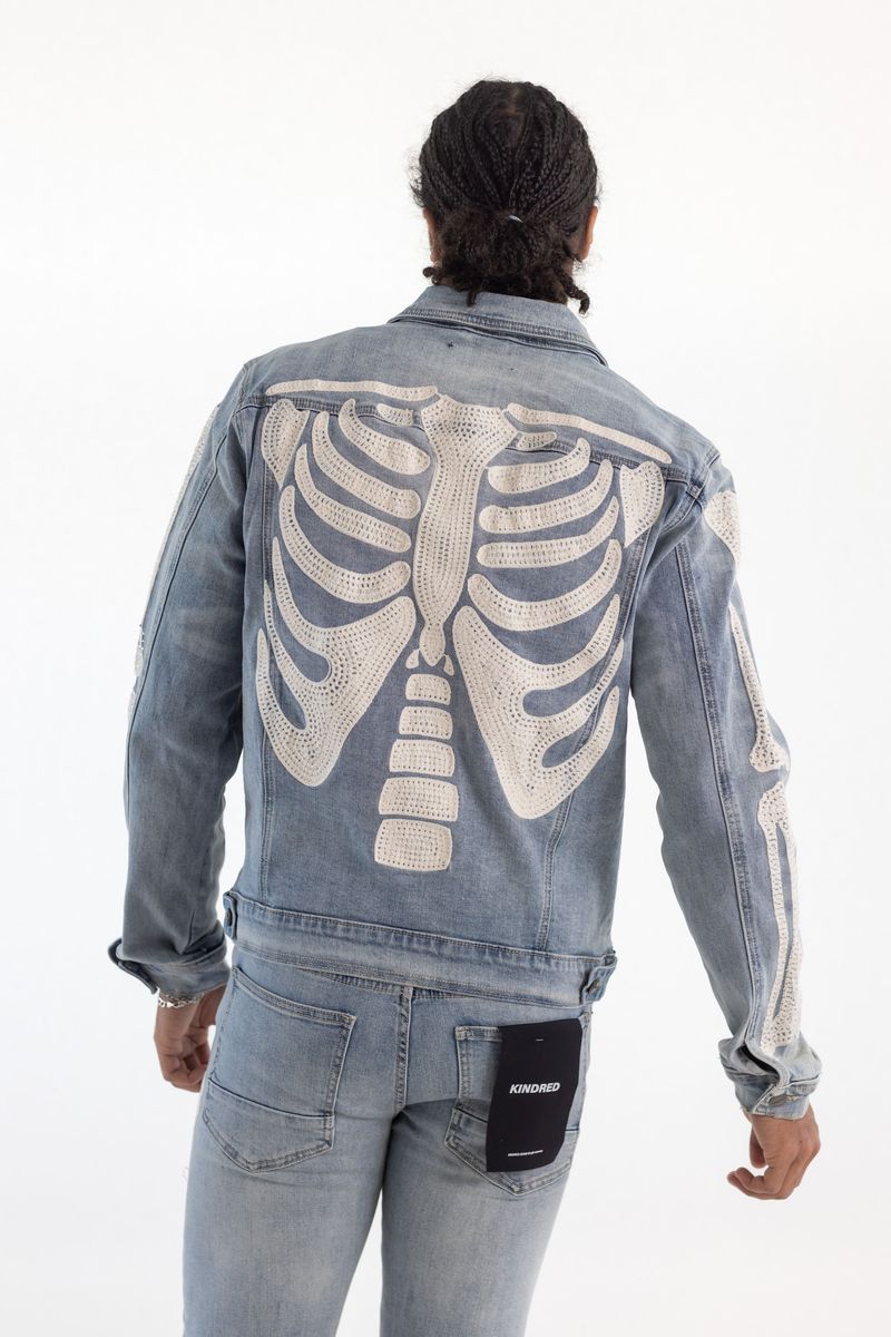 PREMIUM SKELETON EMBROIDERY RHINESTONE JACKET (KD247J) -BLUE