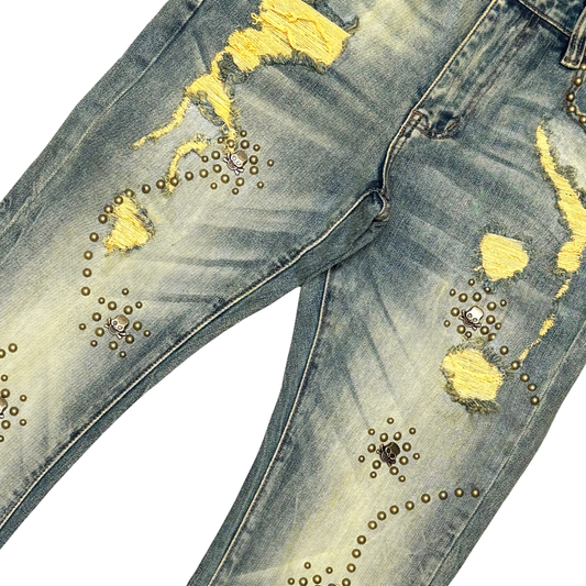 VICIOUS EMBELLISHED FLARE DENIM / WITH LIGHT STUDED VC1045