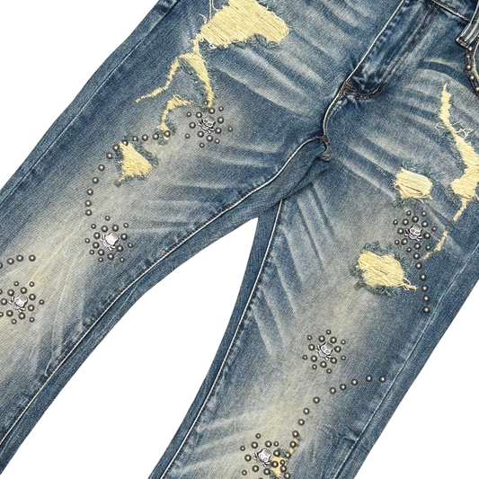 VICIOUS EMBELLISHED FLARE DENIM / WITH LIGHT STUDED VC1045
