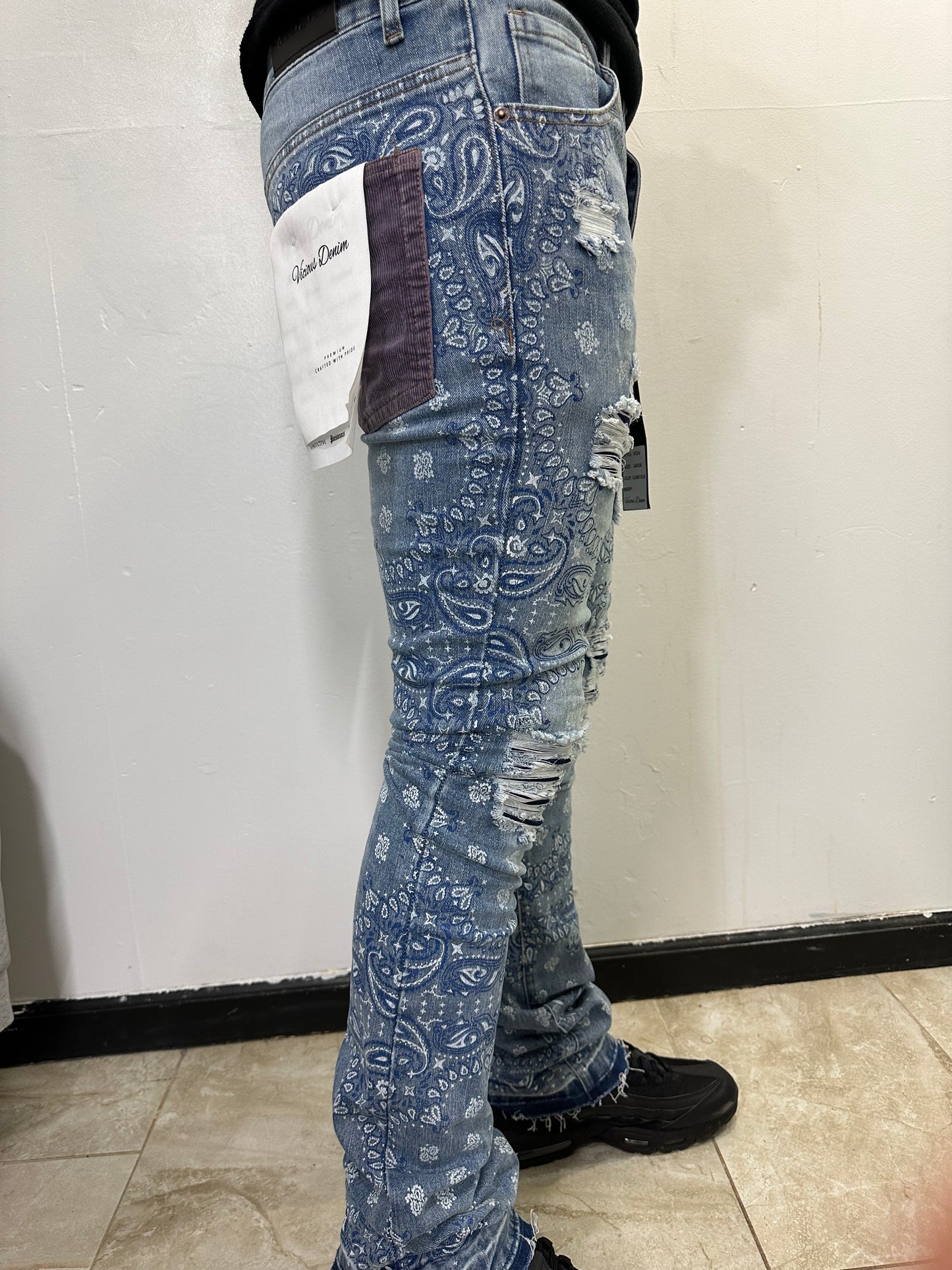 VICIOUS BANDANA PRINT/CORD TRIM STACK DENIM VC224 CLASSIC BLUE