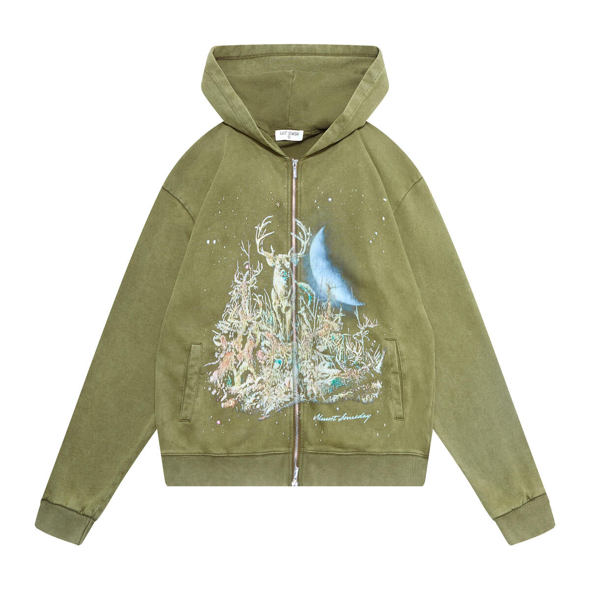 ALMOST SOMEDAY BUCKS ZIPUP HOODIE C9-27-VINTAGE OLIVE