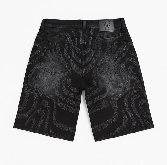 VICIOUS CAMO EMBELLISHED SHORT DENIM (VC955)-BLACK