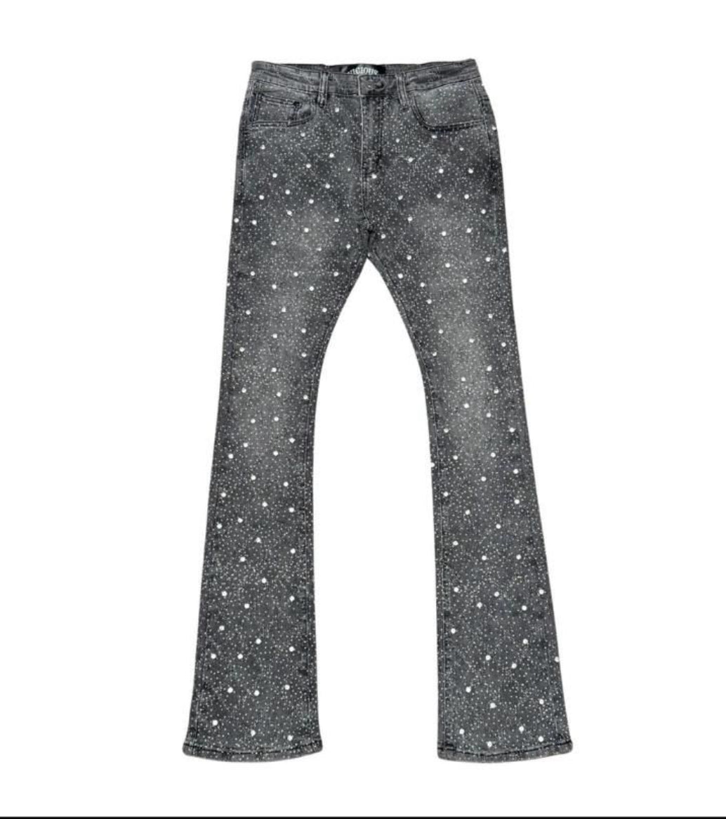 VICIOUS BLACK EMBELLISHED DENIM (VC510)-GREY