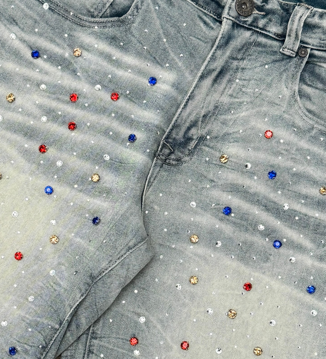 Rhinestone Denim Shorts BRINY BLUE S26114