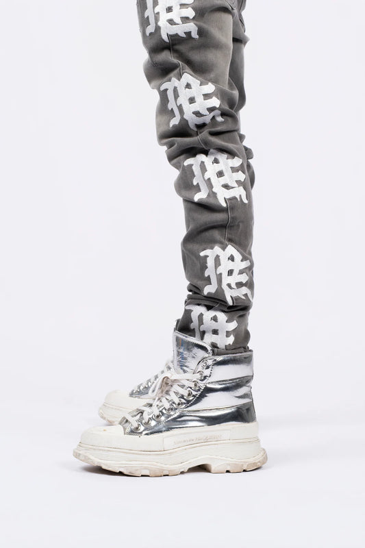 MIXED EMOTION Ash Grey Monogram Denim