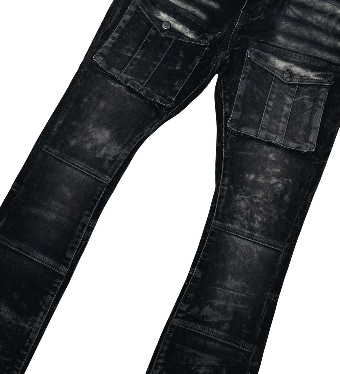VICIOUS DENIM VELOUR COATED DENIM JEANS VC552-BLACK
