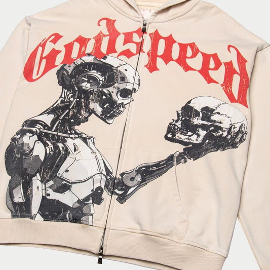 GOD SPEED MANKIND-VS-AI-ZIP-UP HOODIE-BONE