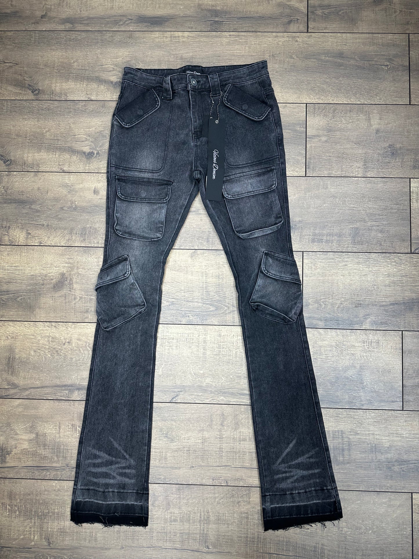VICIOUS DENIM MULTICCARGO STACKED -VC392-BLACK