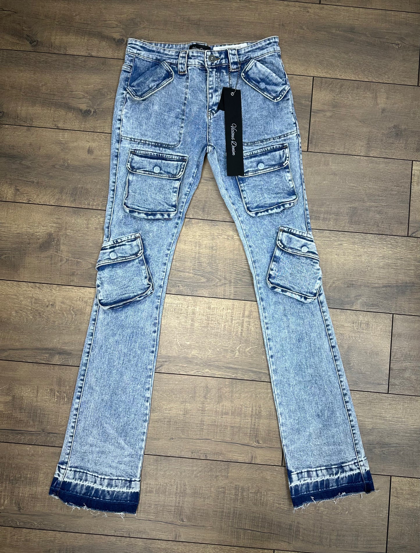 VICIOUS DENIM MULTICCARGO STACKED -VC392-STONEBLUE