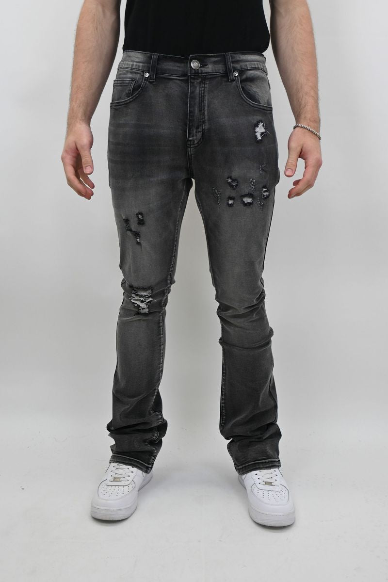 JET BLACK Ripped Stacked Jeans