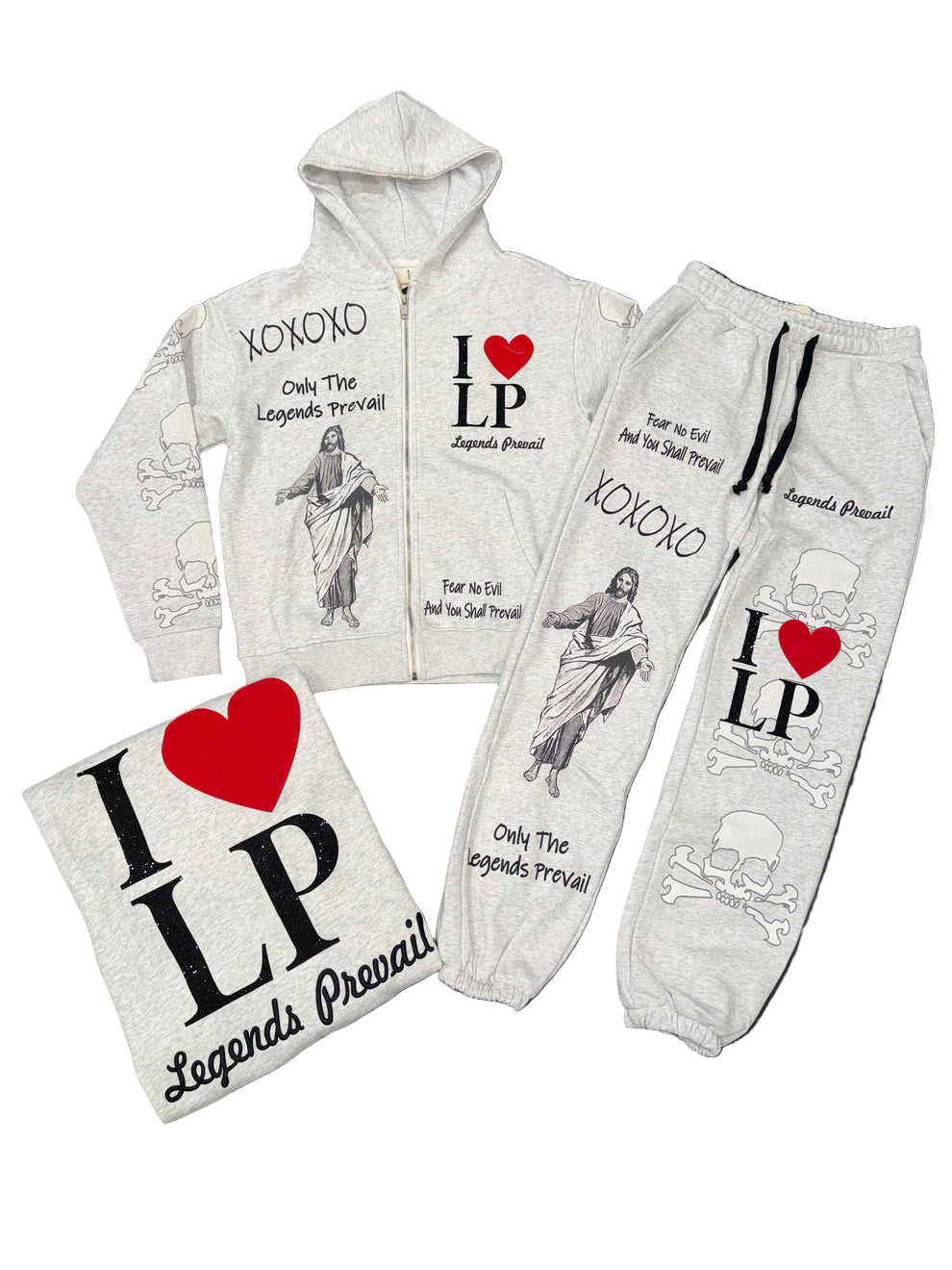 Legends Prevail I Heart Sweatsuit - LT Heather Grey