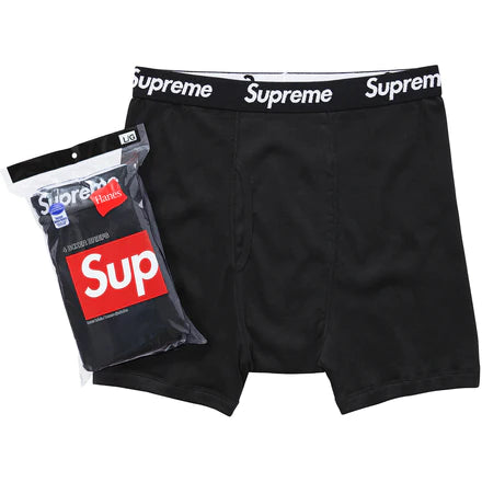 SUPREME/HANES BLACK BOXER BRIEFS 4 PACK