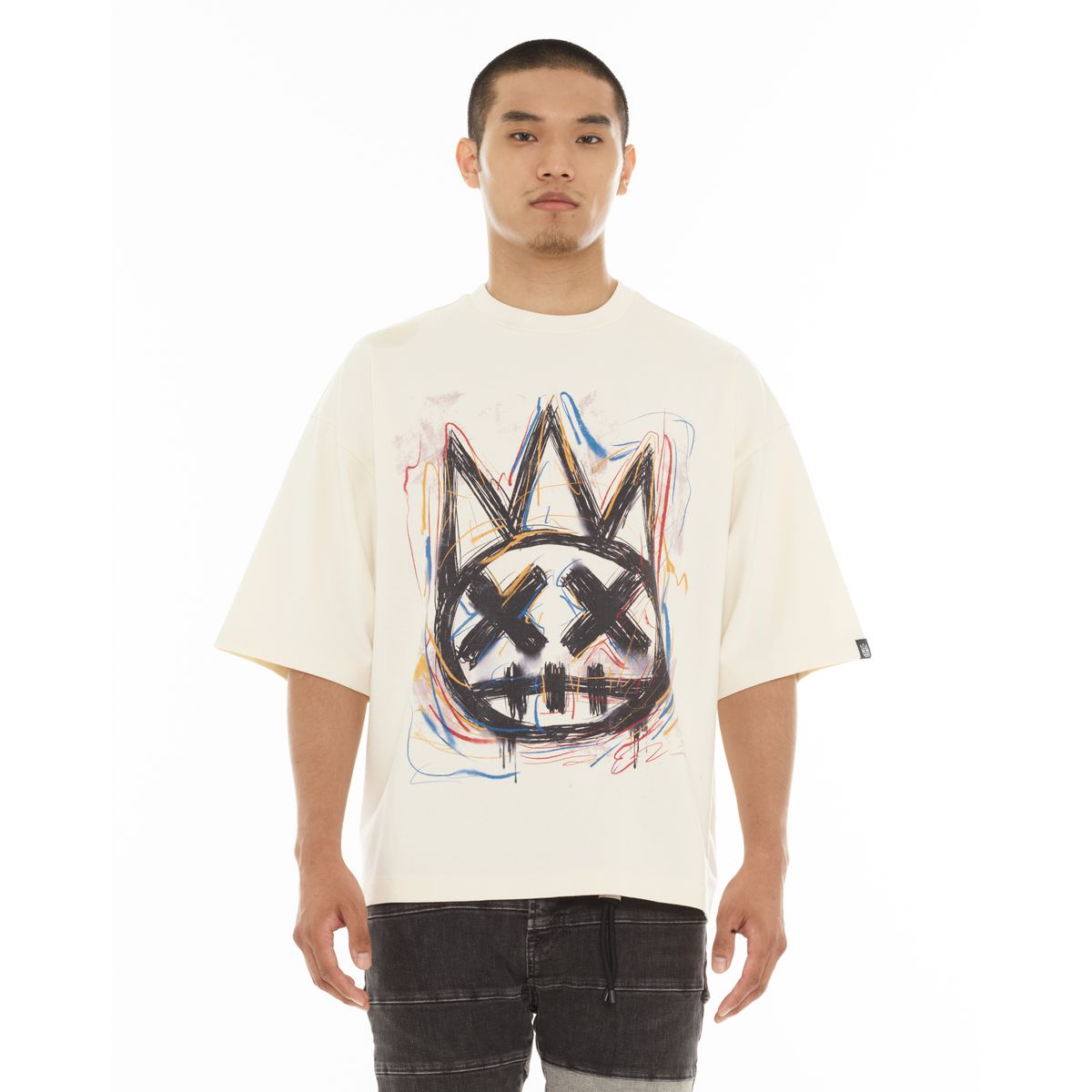 CULT OVERSIZED SHORT SLEEVE CREW NECK TEE "SCRIBBLE LOGO" (626A5-K39A)
