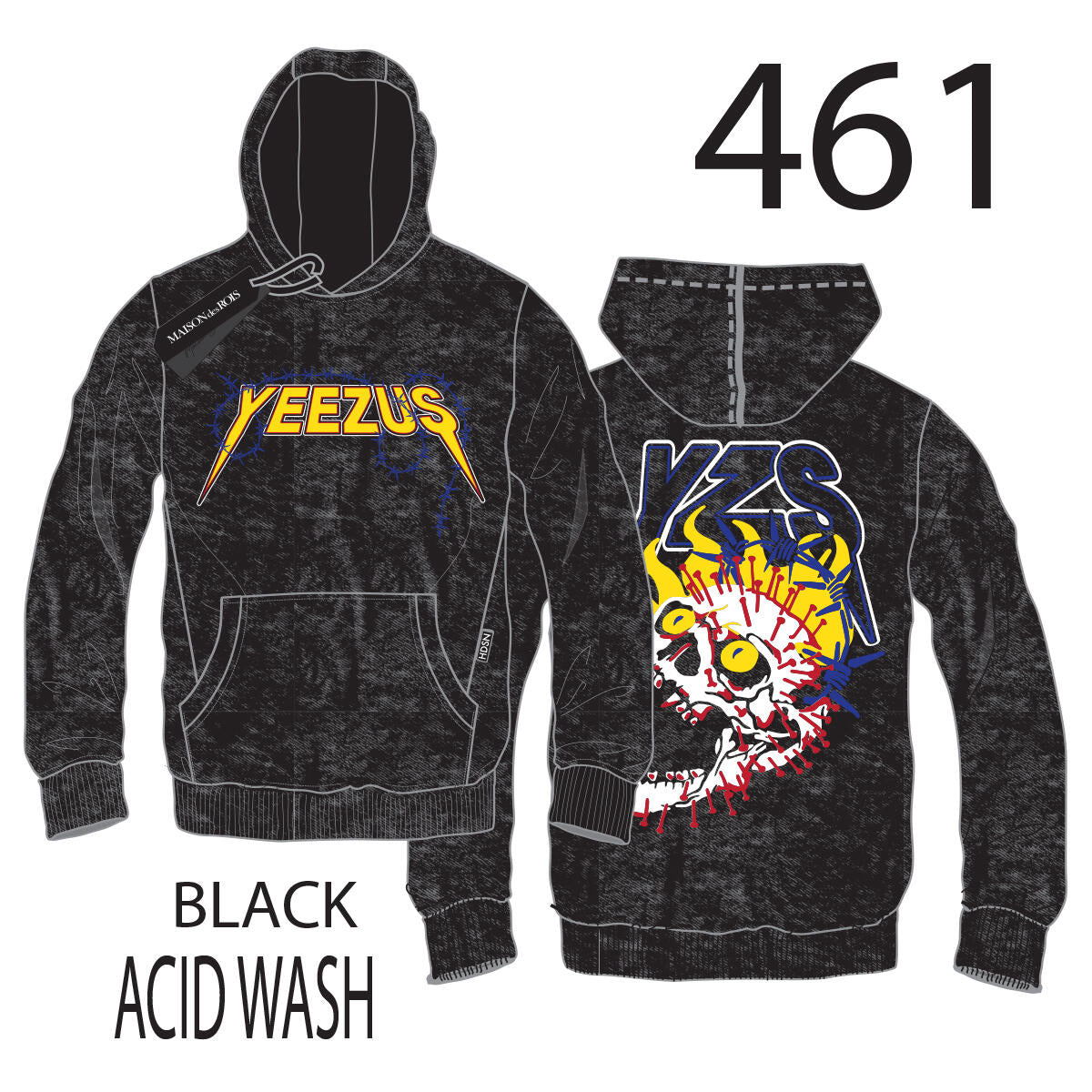 HUDSON YEEZUS SKULL HOODY 570GSM (461) BLACK ACID