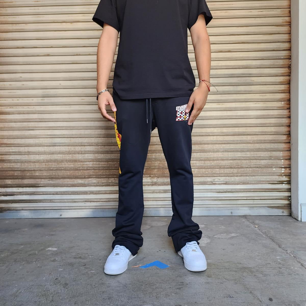 6TH NBRHD "PIT STOP" STACKED PANTS-BLACK (6TH-P1602)