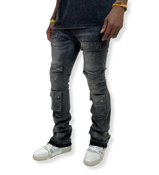 VICIOUS DENIM TWILL STACKED PANTS VC.215 'TORNADO BLACK