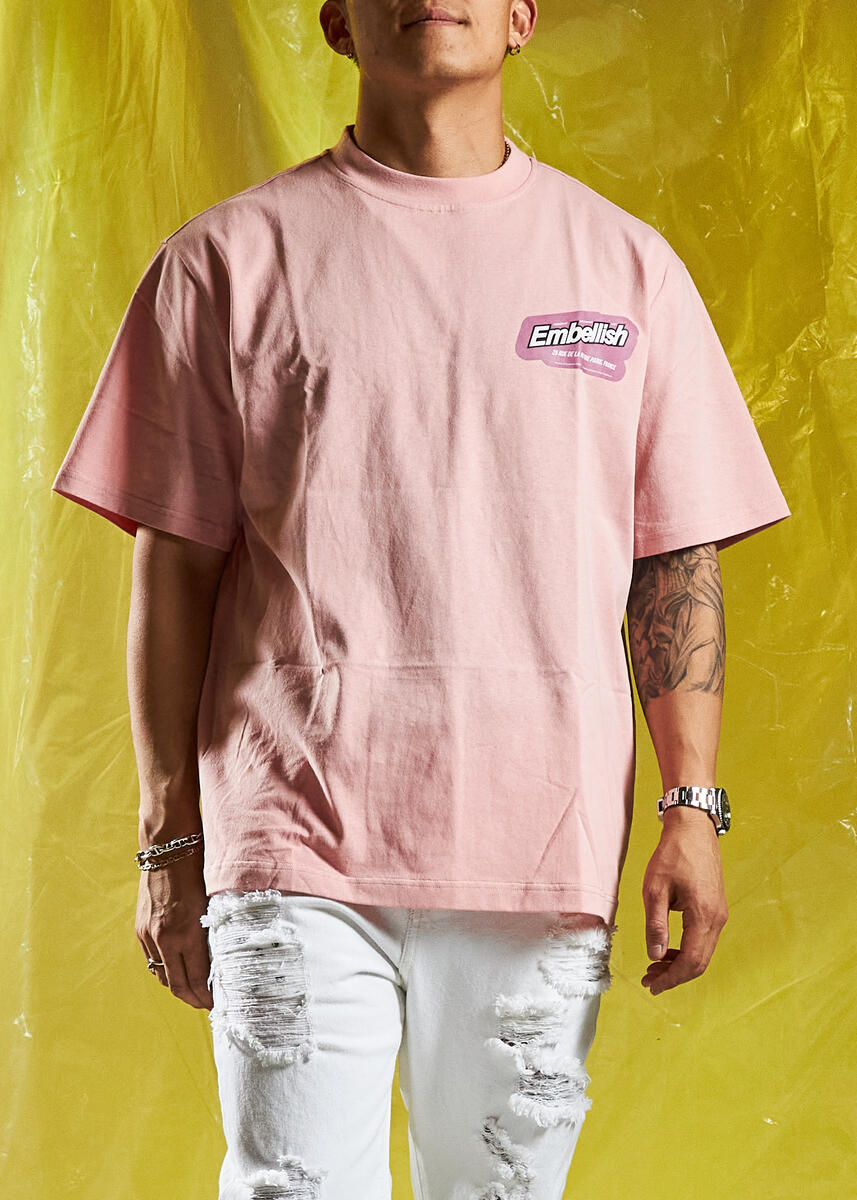 EMBELLISH GARAGE TEE (EMBSUM24-017)-BUBBLE GUM