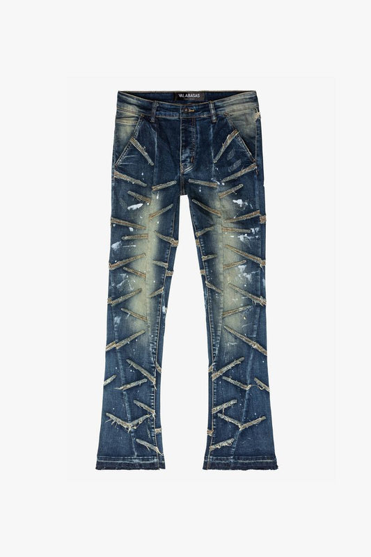 VALABASAS“SABER” DARK BLUE STACKED FLARE JEAN (VLBS2720-LL3)