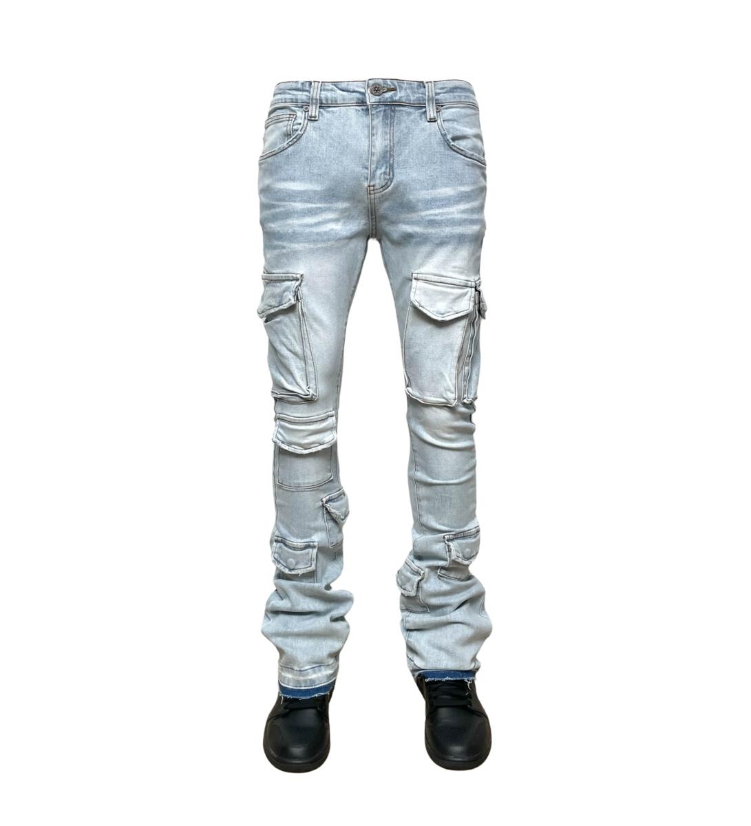 GUNZINII LIGHT WASHED CARGO JEANS GZ304-LT BLUE