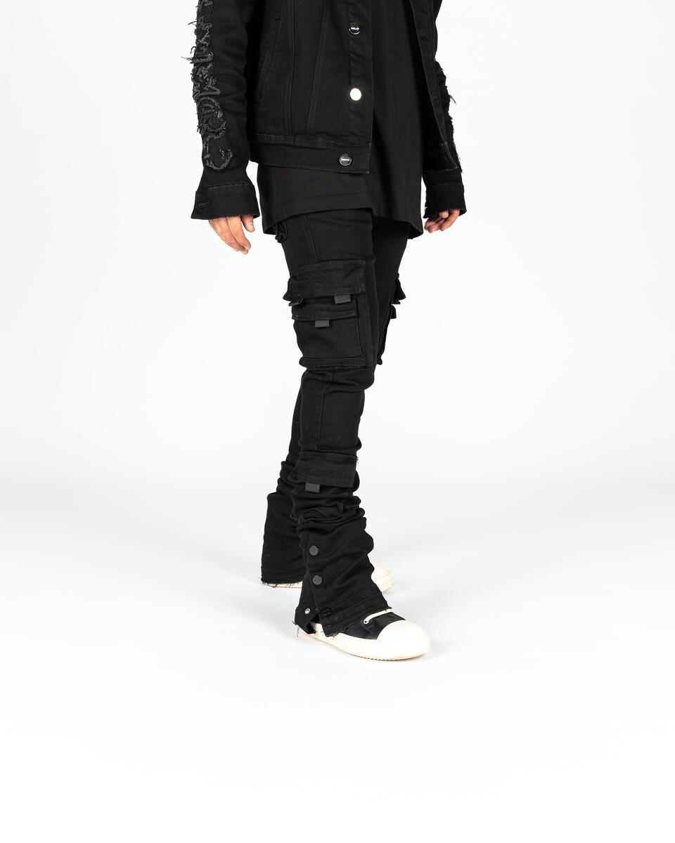 PHEELINGS "EMPOWERED ESSENCE" CARGO FLARE STACK DENIM (PH-FW23-29) BLACK