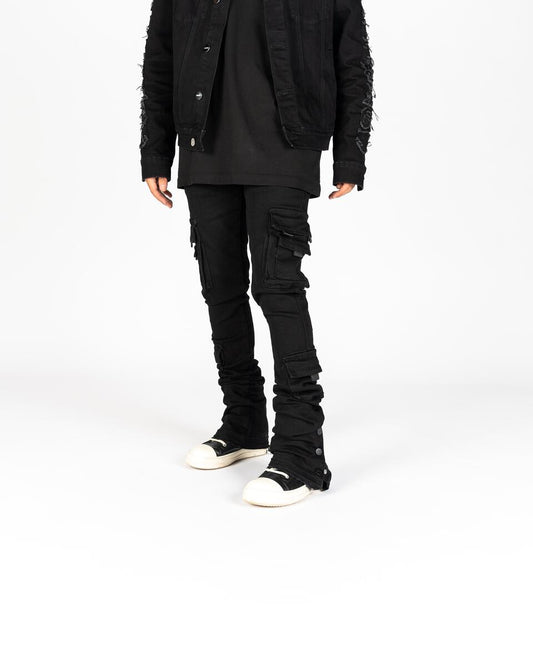 PHEELINGS "EMPOWERED ESSENCE" CARGO FLARE STACK DENIM (PH-FW23-29) BLACK