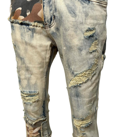 VICIOUS DENIM TWILL PAINTED STACKED PANTS VC.226 'CAMOU'