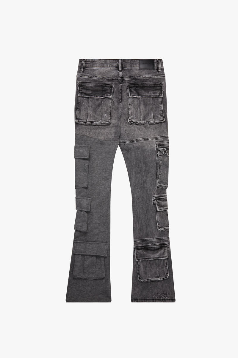 VALABASAS "YINGYANG" GREY GREY STACKED FLARE JEANS (VLBSST011)