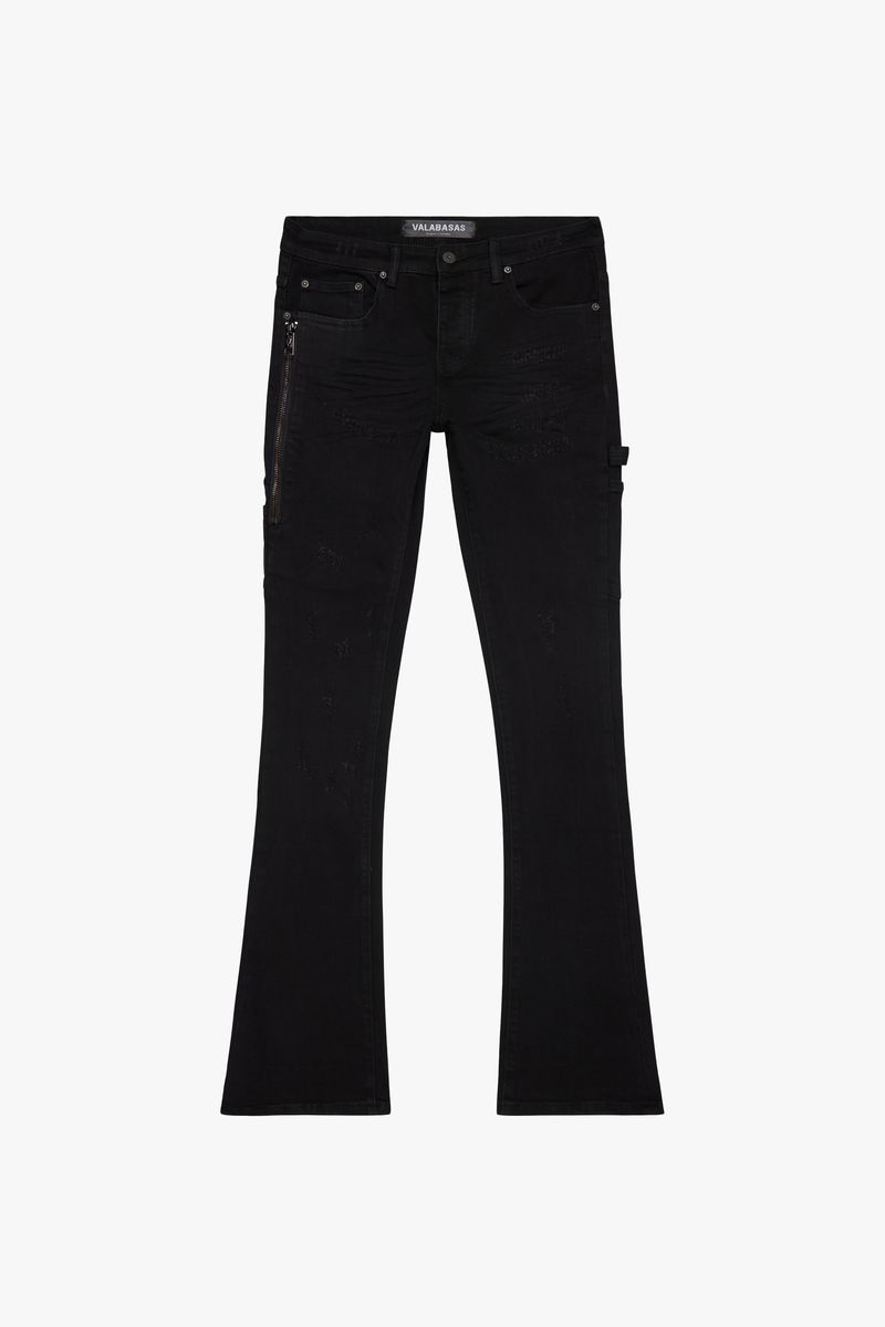 VALABASAS "COVERT" BLACK FLARED STACKED JEAN (VLBS6034)