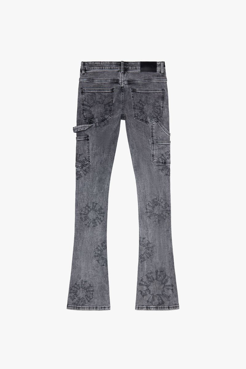 VALABASAS "RINGER” LT. GREY STACKED FLARE JEAN (VLBS6033-gry)